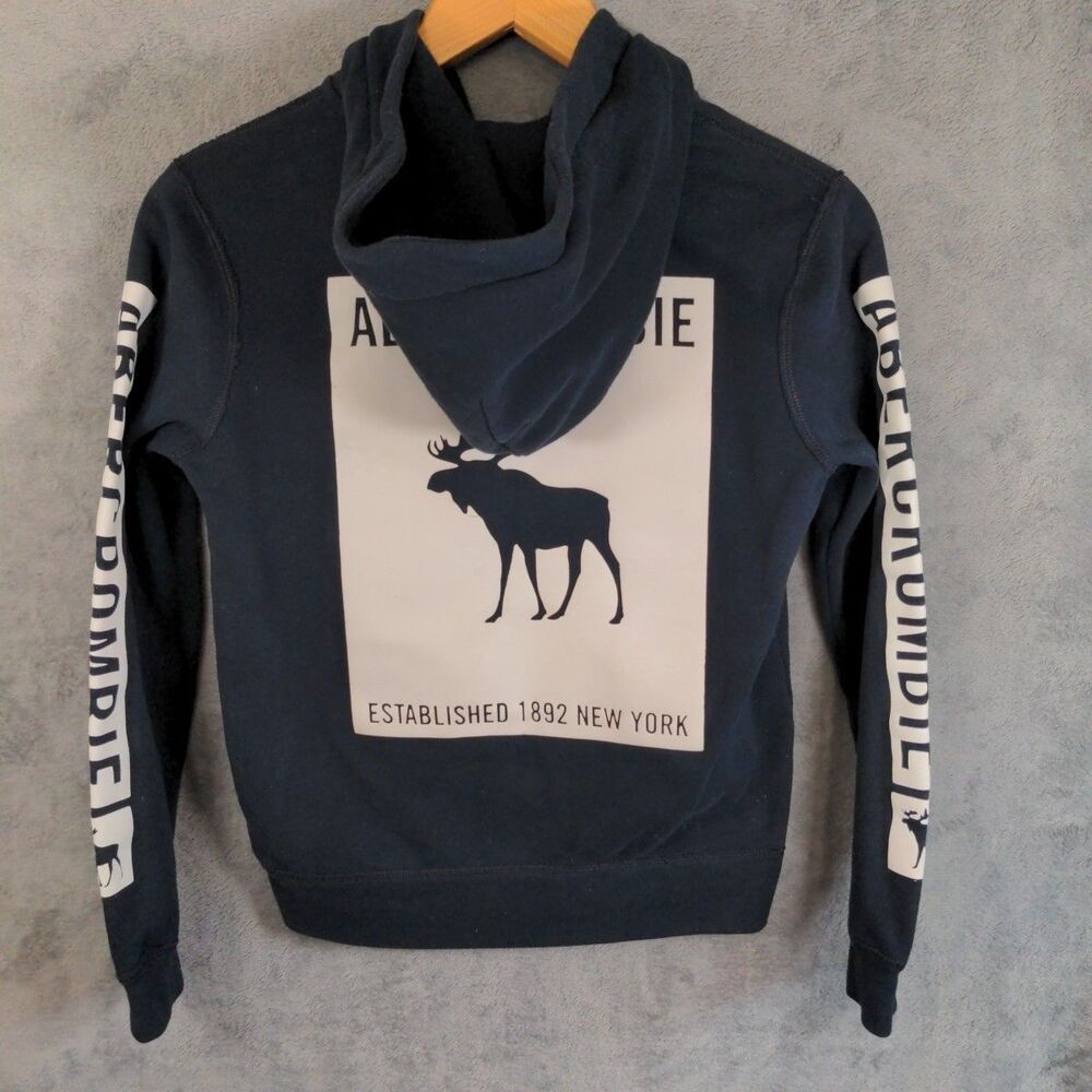 Abercrombie Kids Full Zip Hoodie Size 9/10 Black Large Back Logo Soft Sweatshirt - Picture 3 of 10